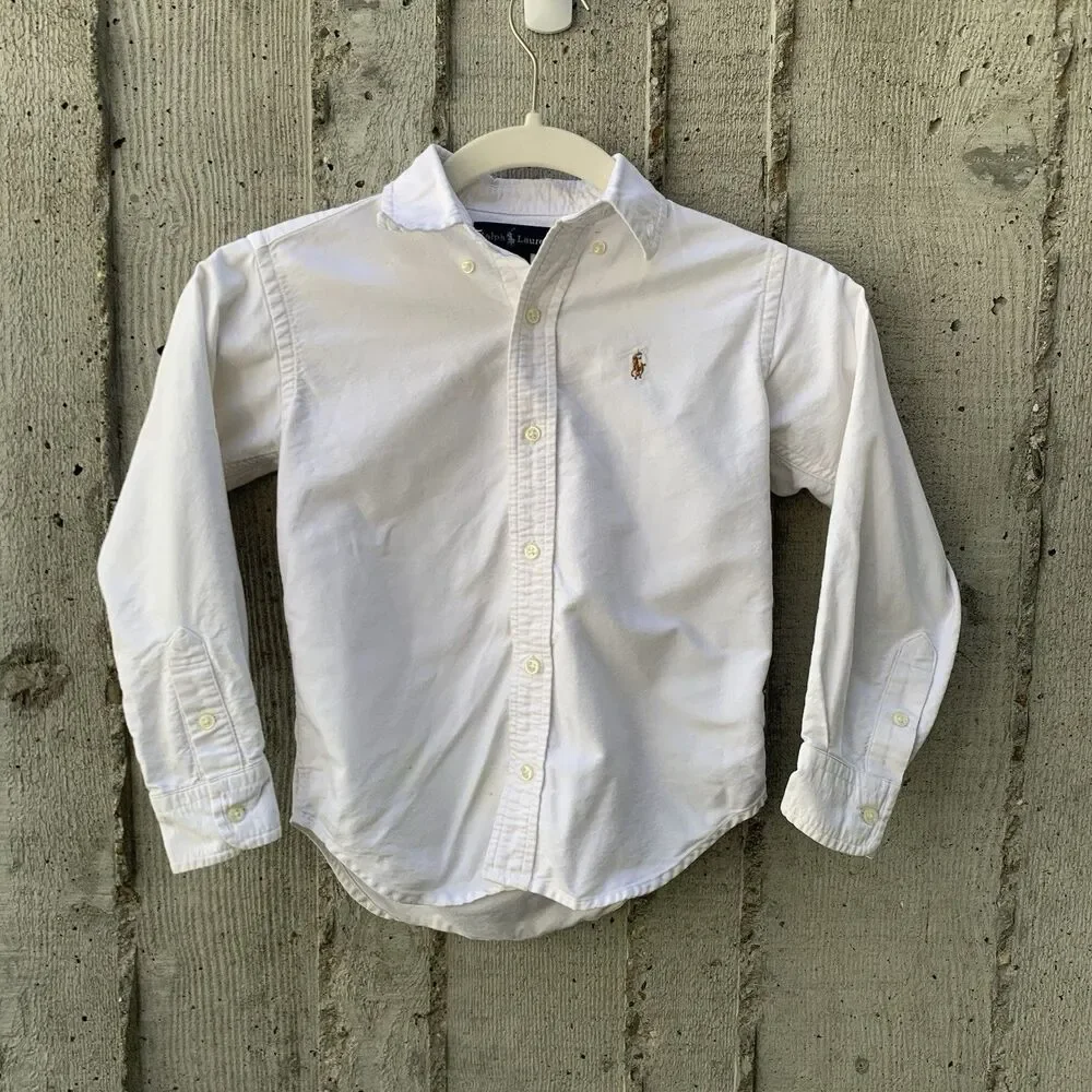 Ralph Lauren Boys Iconic Oxford Button Down Long Sleeve Shirt Casual Preppy Sz 5